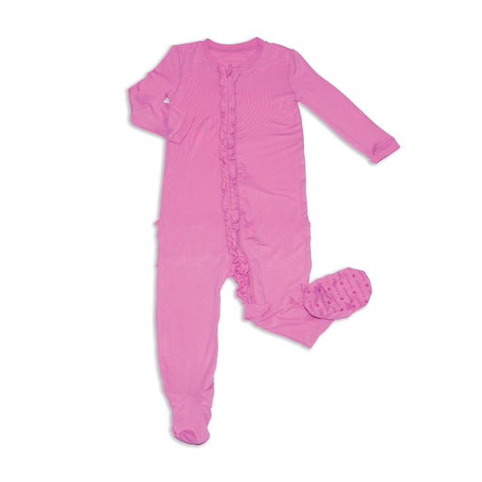 Bamboo Ruffle Footies with Two Way Zipper (Crocus)