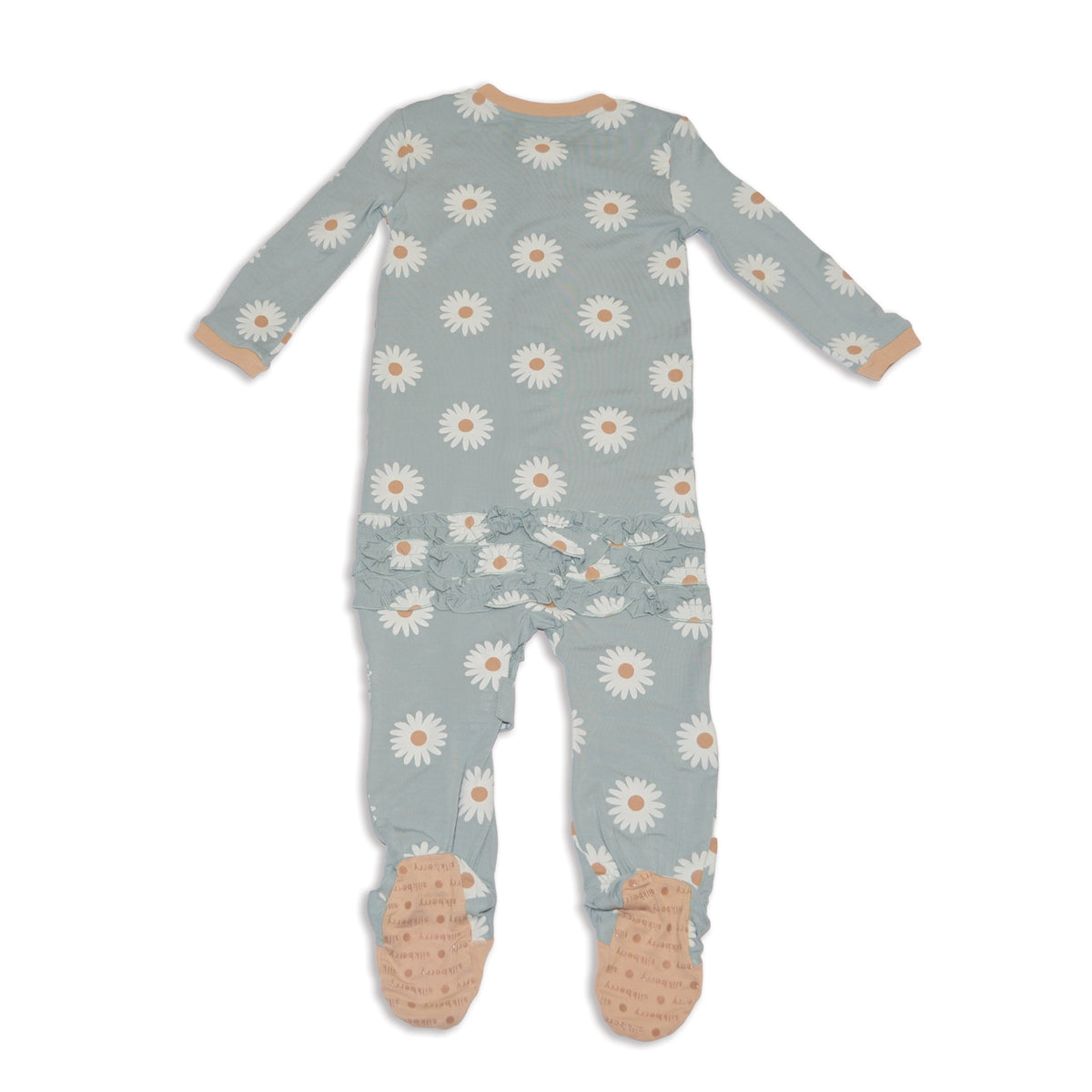 Bamboo Ruffle Footies with Two Way Zipper (Daisy Print)