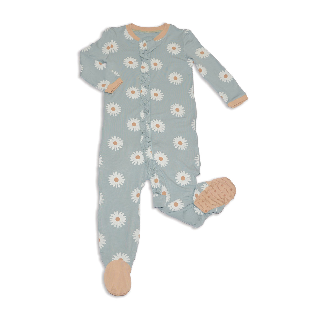 Bamboo Ruffle Footies with Two Way Zipper (Daisy Print)
