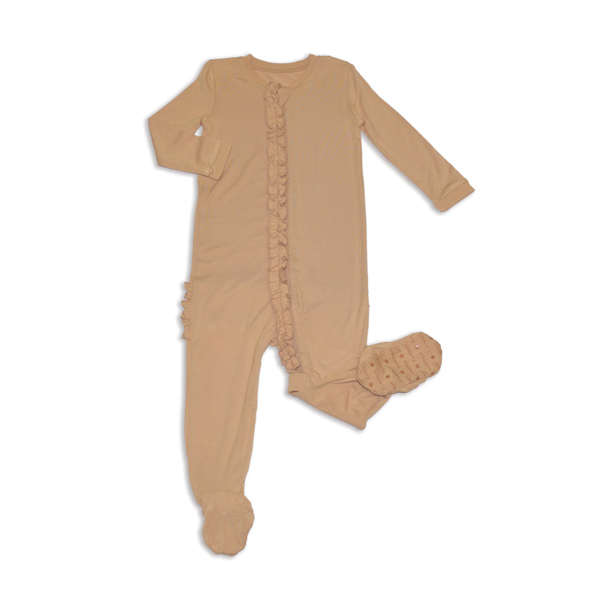 Bamboo Ruffle Footies with Two Way Zipper (Cookie)