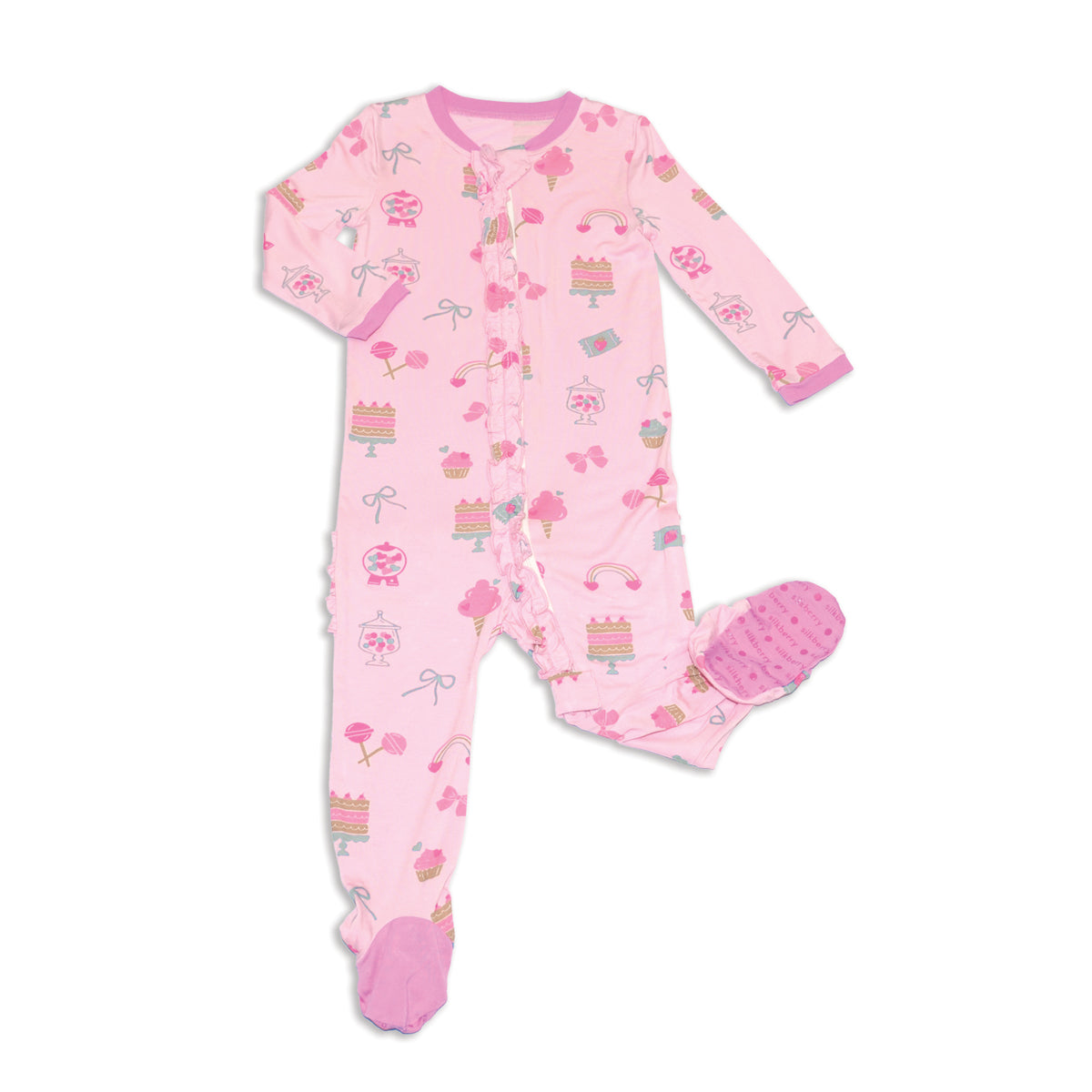Bamboo Ruffle Footies with Two Way Zipper (Sweet Shop Print)