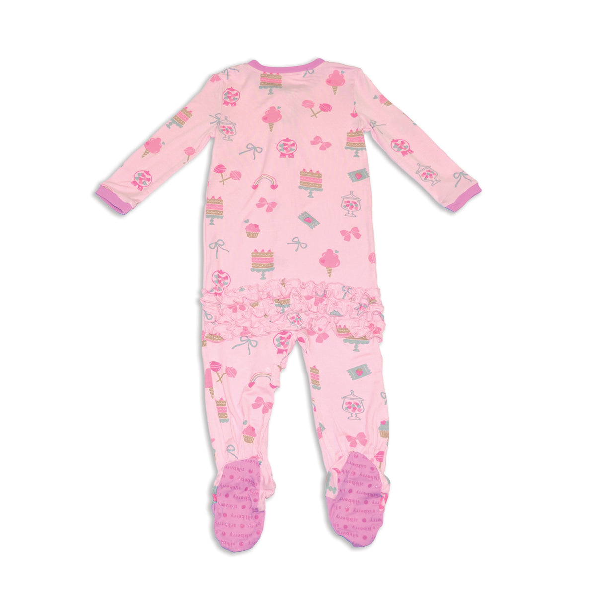 Bamboo Ruffle Footies with Two Way Zipper (Sweet Shop Print)