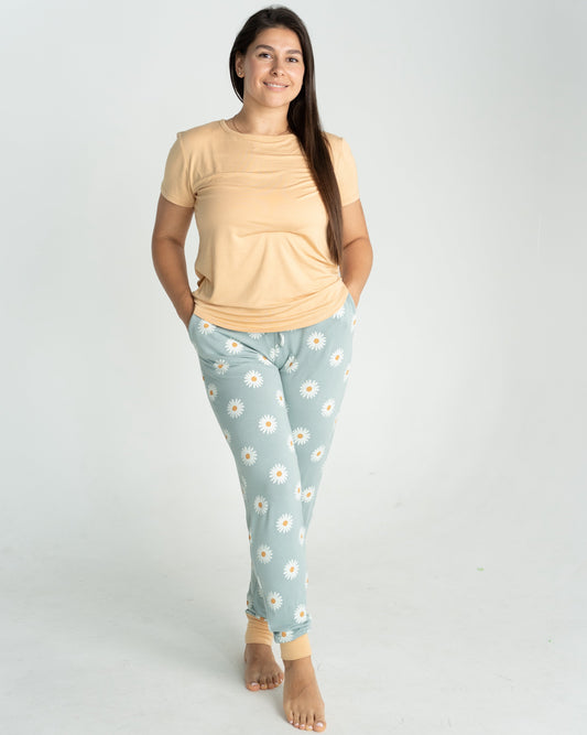 Women's Bamboo Short Sleeve Pajama Set (Daisy Print)