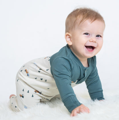 Rayon from Bamboo Long Sleeve Romper (Pine/Winter Road Trip Print)