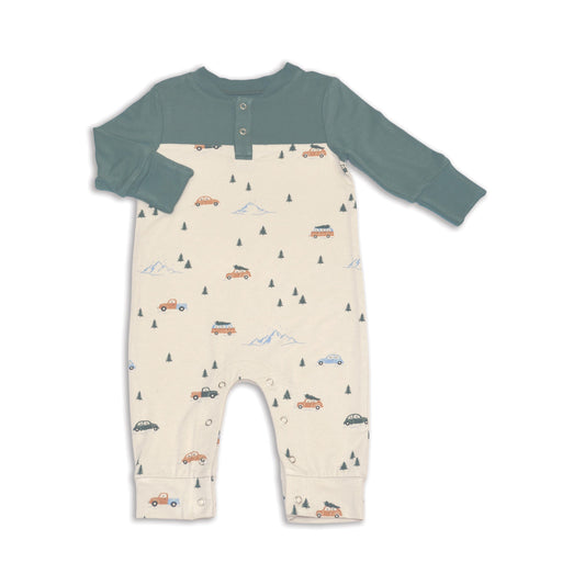 Bamboo Long Sleeve Romper (Pine/Winter Road Trip Print)