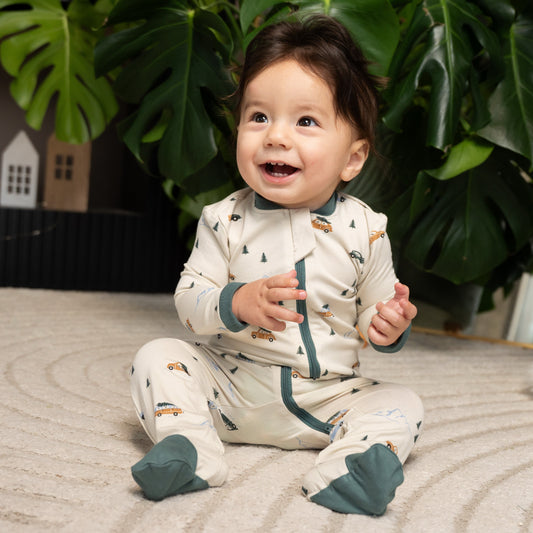Bamboo Footies with Two Way Zipper (Winter Road Trip Print)