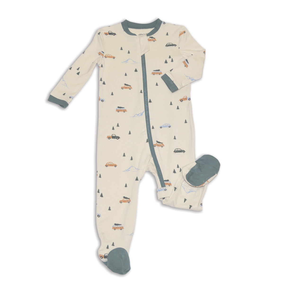 Bamboo Footies with Two Way Zipper (Winter Road Trip Print)