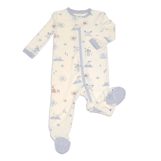 Bamboo Footies with Two Way Zipper (Ski Club Print)