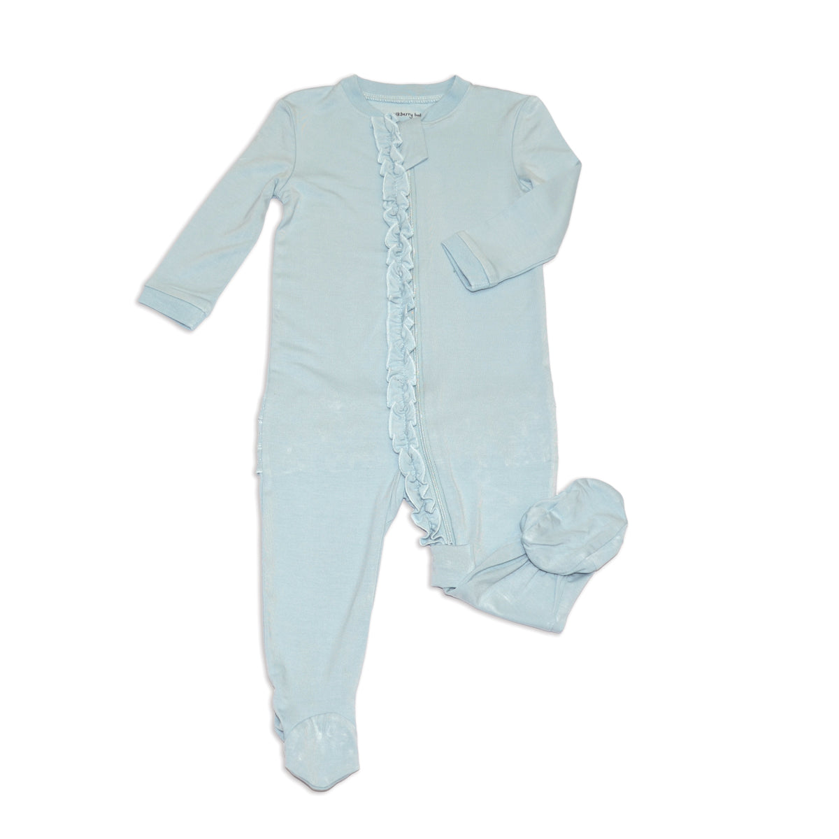 Bamboo Ruffle Footies with Two Way Zipper (Blue Cloud)