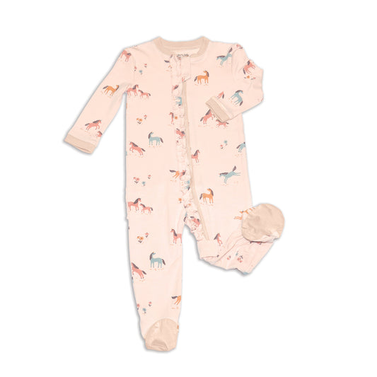 Bamboo Ruffle Footies with Two Way Zipper (Unicorn Meadow Print)
