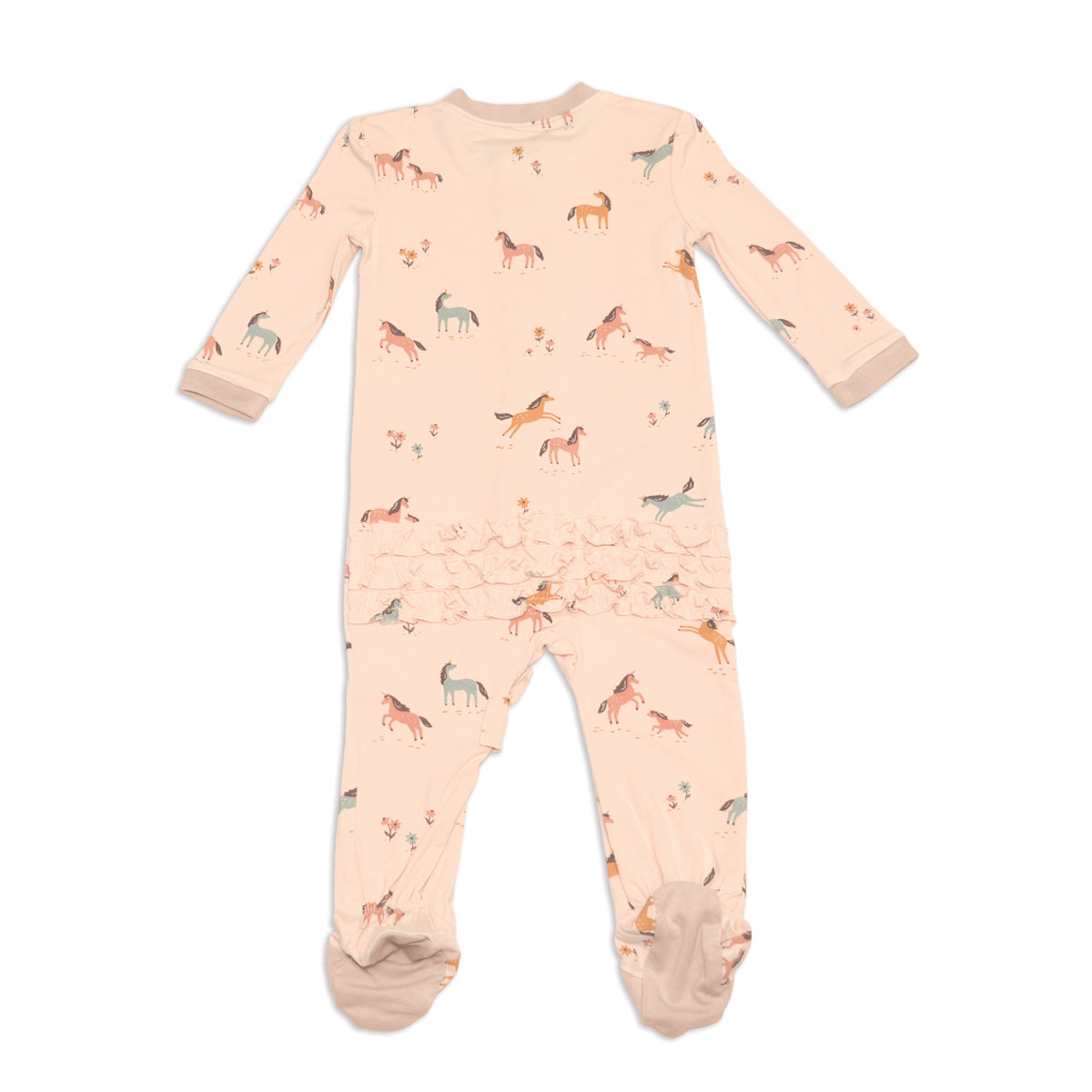 Bamboo Ruffle Footies with Two Way Zipper (Unicorn Meadow Print)