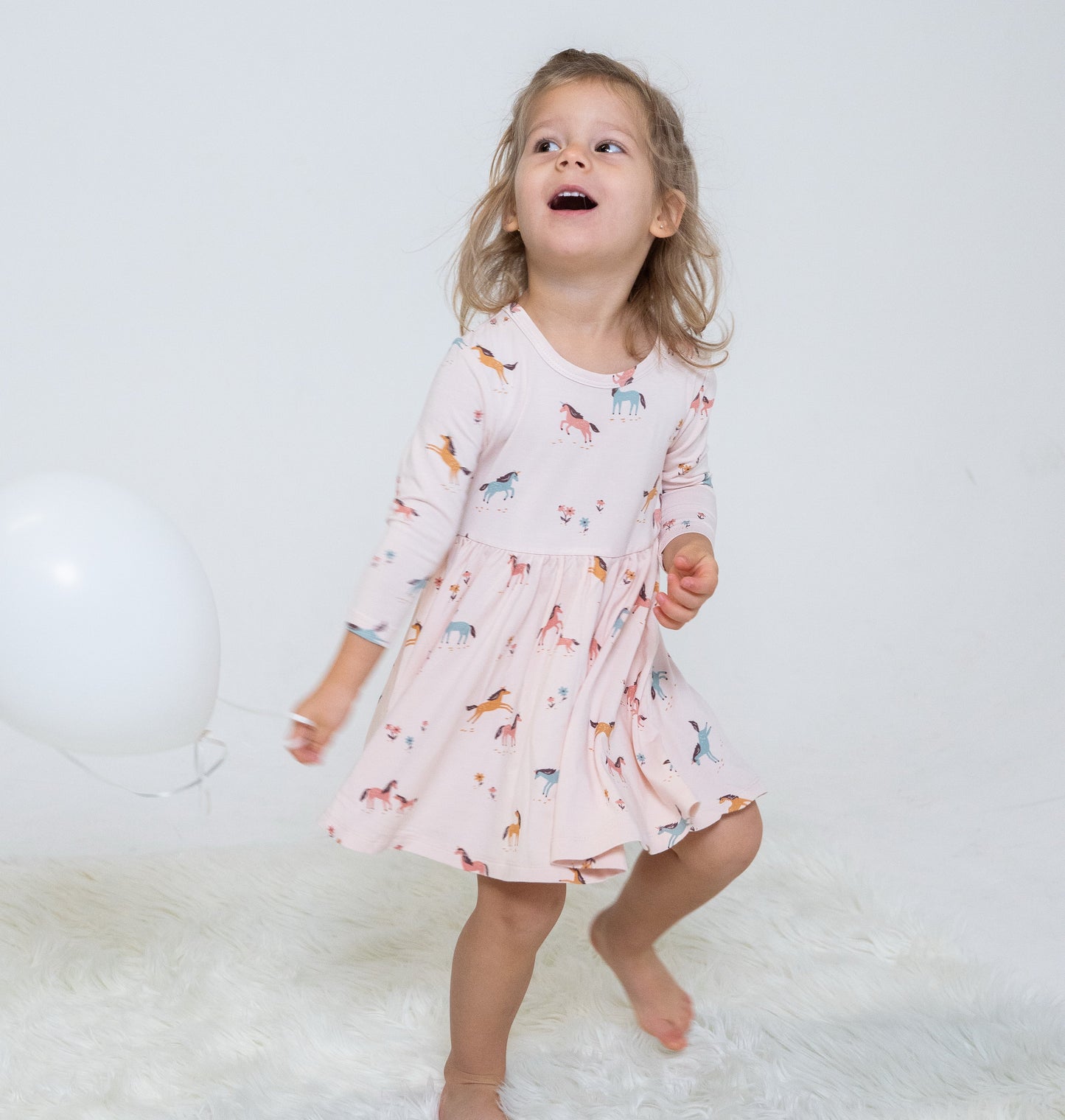 Bamboo Jersey Long Sleeve Twirl Dress w/ Bloomer (Unicorn Meadow Print)