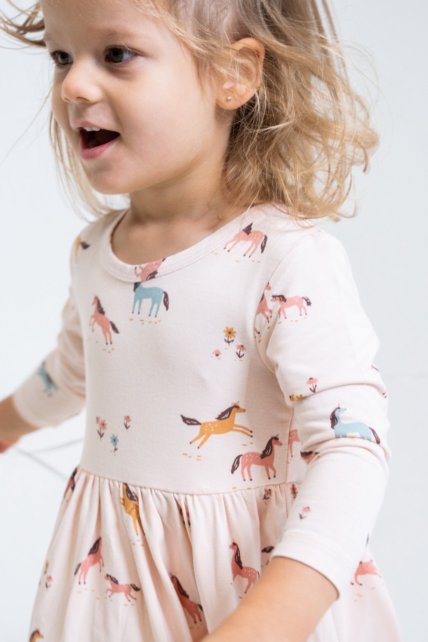 Bamboo Jersey Long Sleeve Twirl Dress w/ Bloomer (Unicorn Meadow Print)