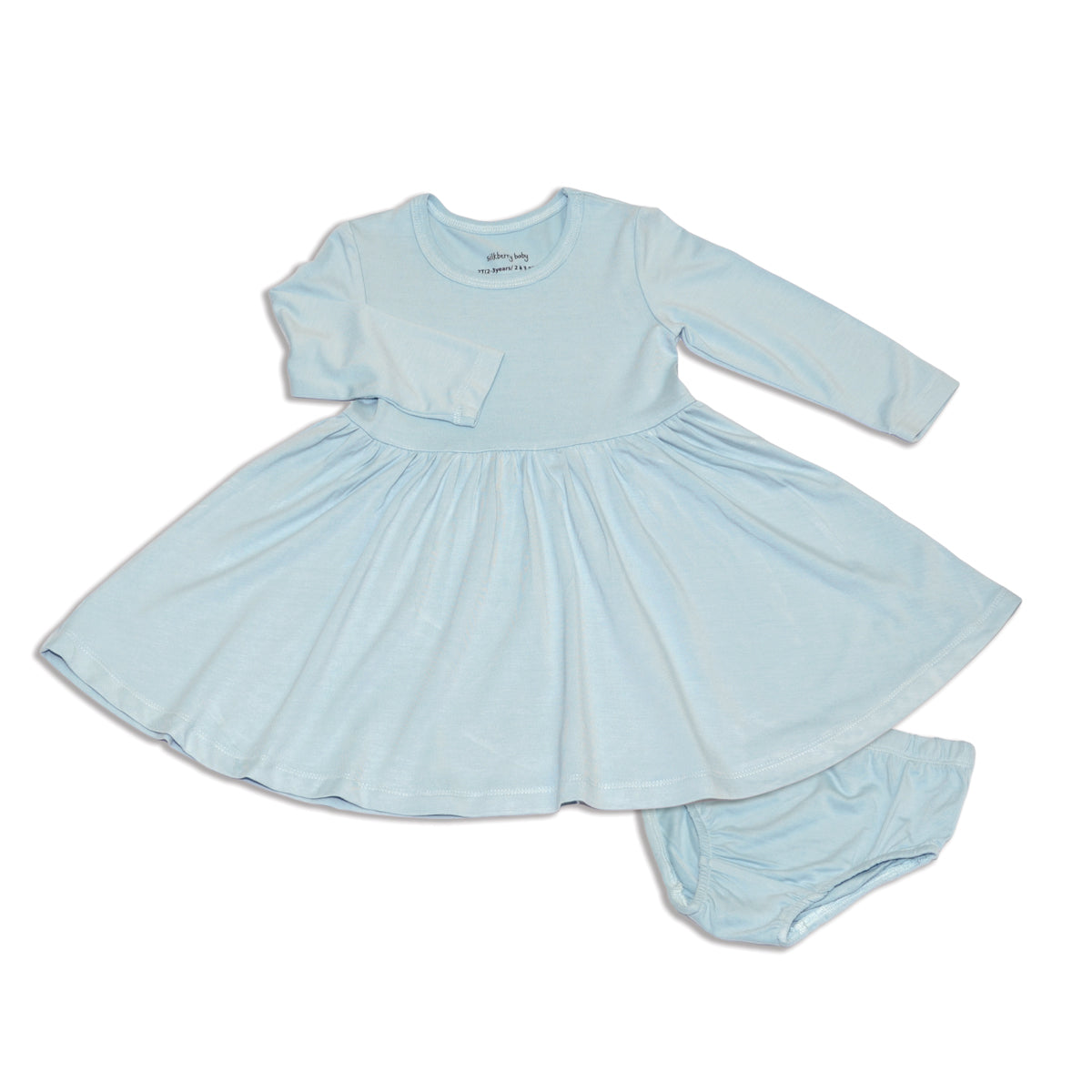 Bamboo Jersey Long Sleeve Twirl Dress w/ Bloomer (Blue Cloud)