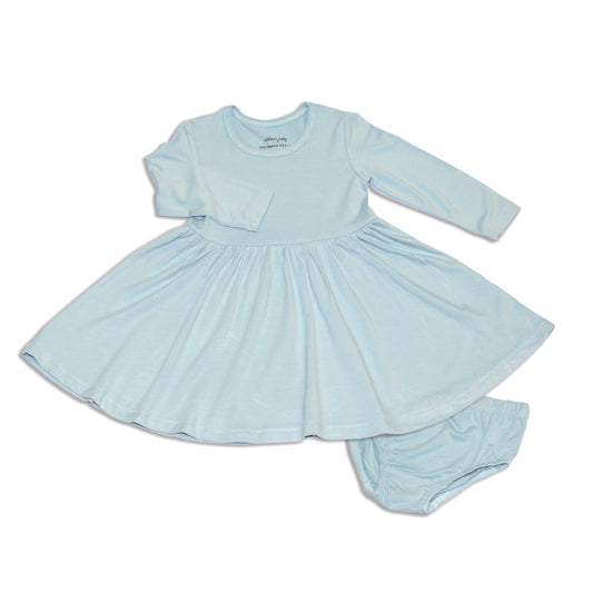 Bamboo Jersey Long Sleeve Twirl Dress with Bloomer (Blue Cloud)