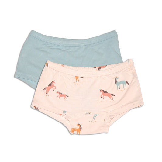 Bamboo Girls Boyshorts 2 Pack(Unicorn Meadow Print/Blue Cloud)
