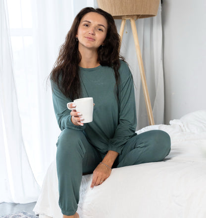 Women's Rayon from Bamboo Long Sleeve Loungewear Set (Pine)