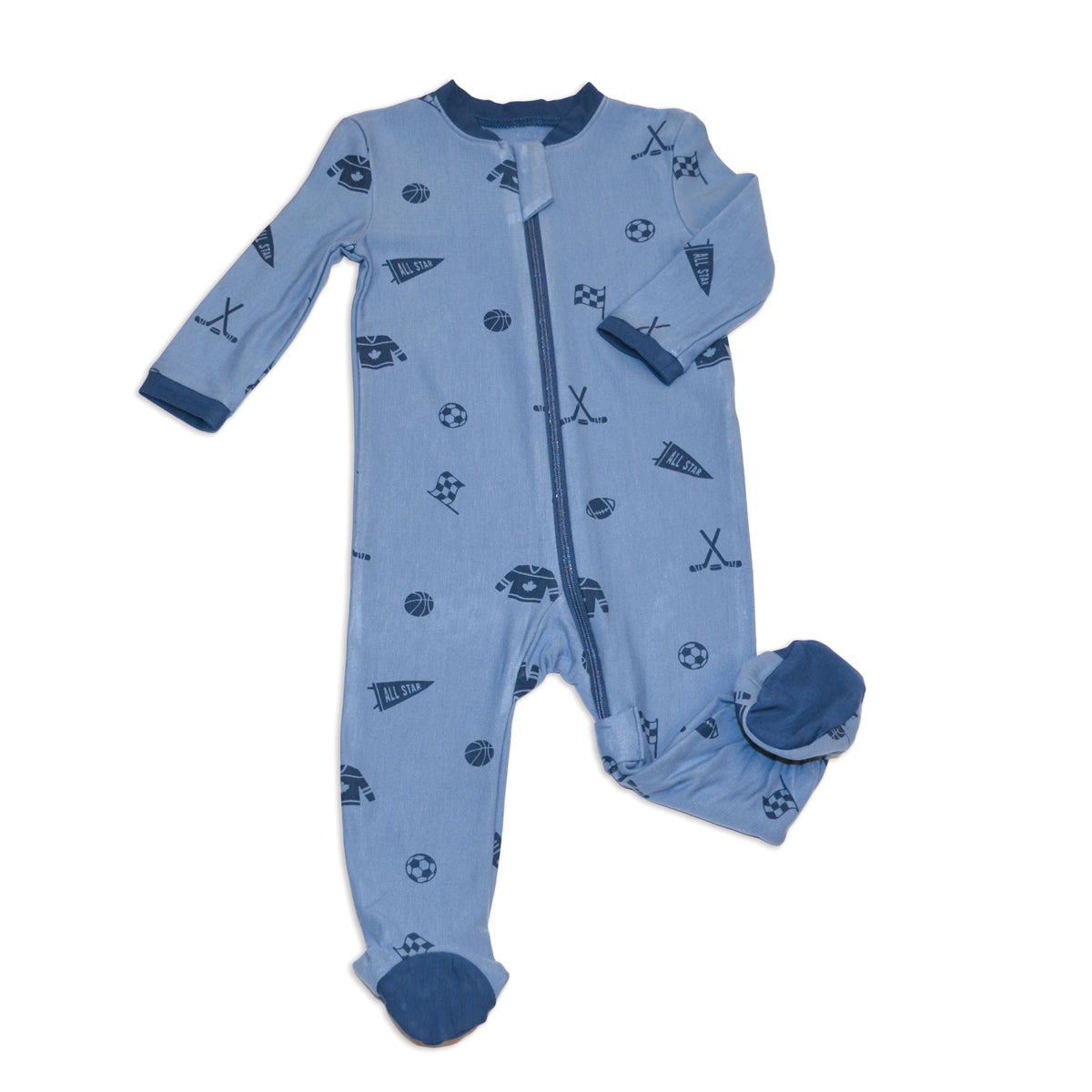 Bamboo Fleece  Footie w/2 Way Zipper (All Star Print)