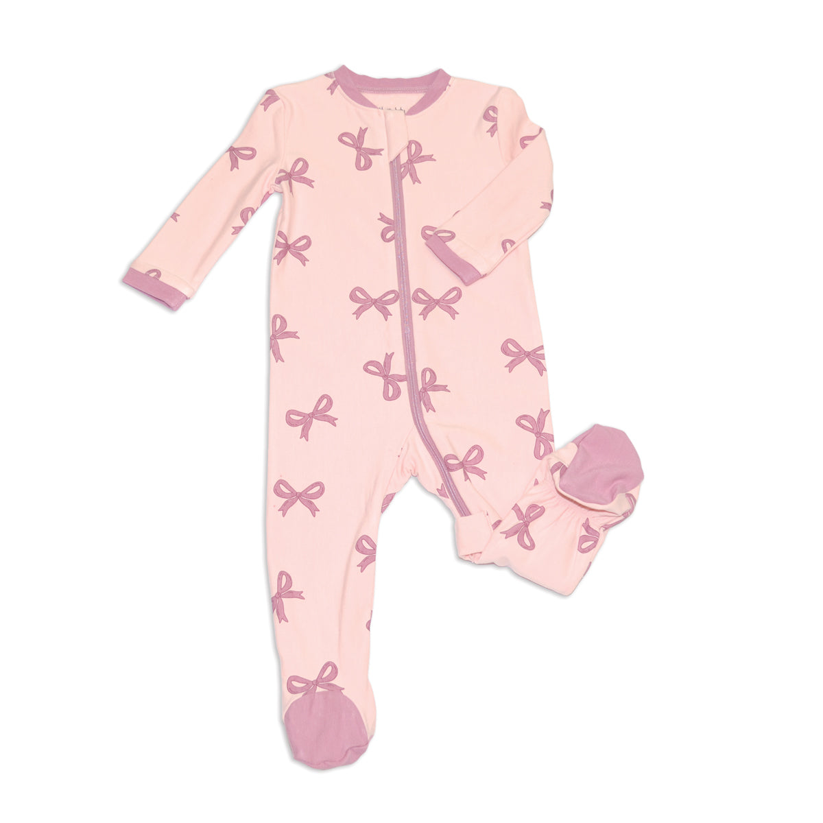 Bamboo Fleece  Footie w/2 Way zipper (Whimsical Bow Print)