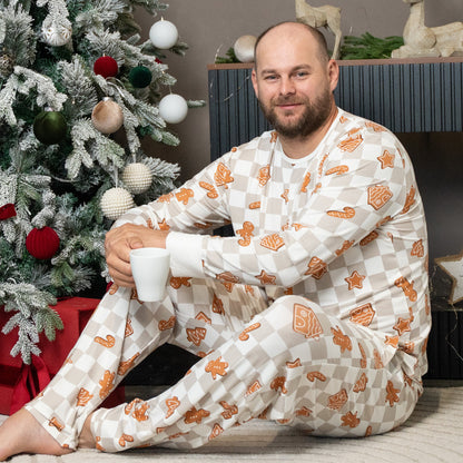 Men's Rayon from Bamboo Long Sleeve Pajama Set (Gingerbread Party Print)