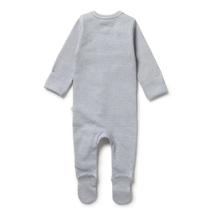 Grenouillère zippée à rayures bio avec pieds | Rain Drop | Wilson + Frenchy