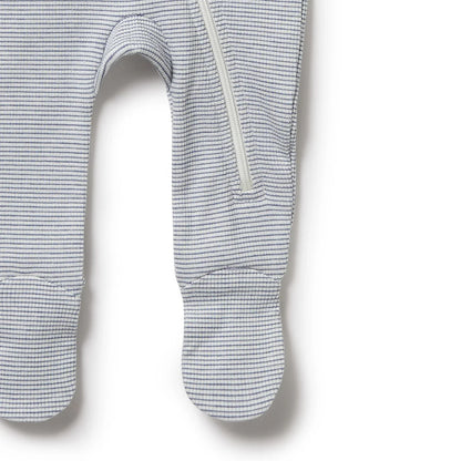 Grenouillère zippée à rayures bio avec pieds | Rain Drop | Wilson + Frenchy