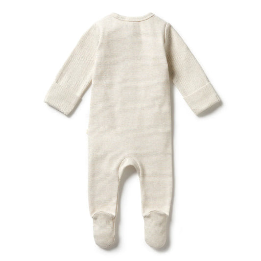 Pyjama zippé en coton biologique à rayures avec pieds | Couleur avoine | Wilson + Frenchy