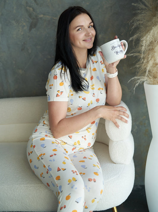 Women's Bamboo Short Sleeve Pajama Set (Fruit Salad Print)