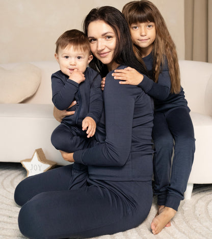 Dormeuse en laine et rayonne de bambou à zip double sens — Blue Night