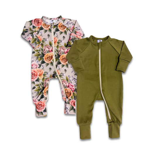 Bamboo Baby Zipper Footed Onesie | Olive