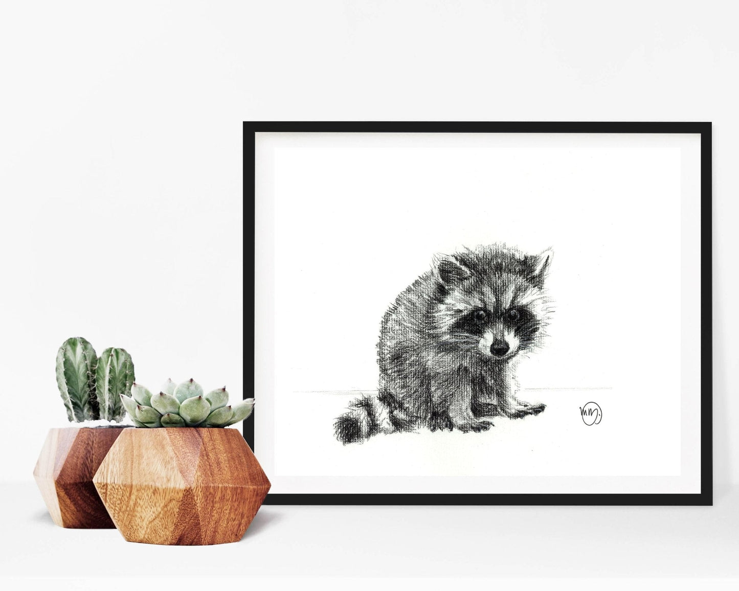 Adorable Bébé Raton Laveur - Impression d'Art Noir et Blanc Animaux Sauvages pour Chambre d'Enfant