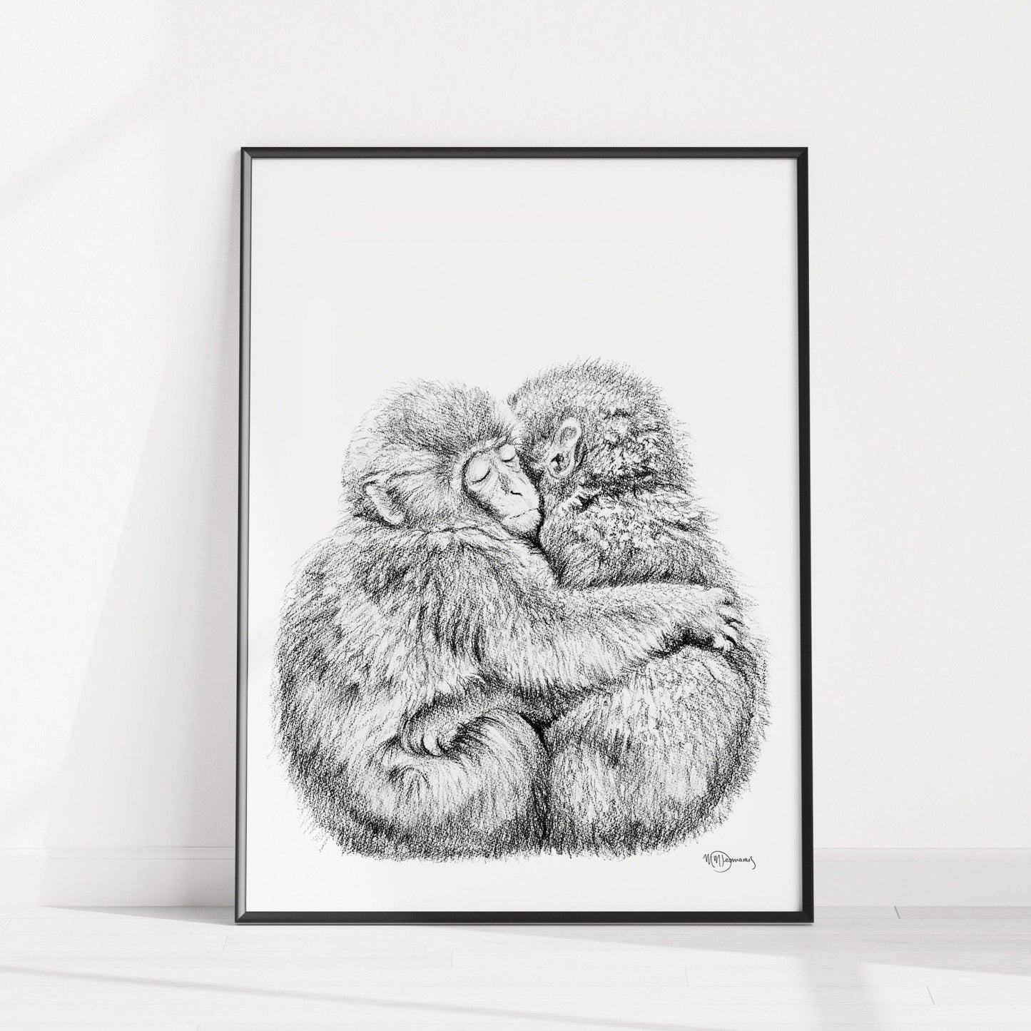 Adorable singe faisant un câlin - Impression d'art