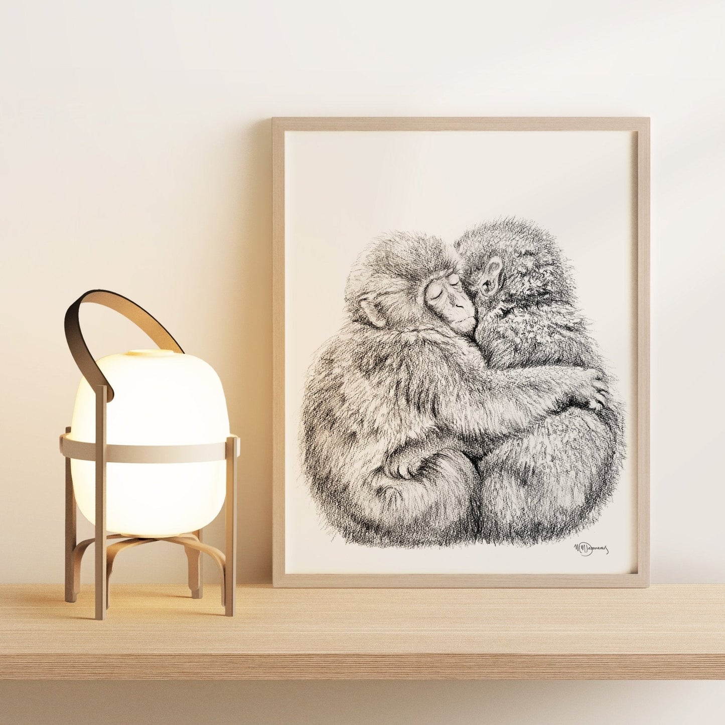 Adorable singe faisant un câlin - Impression d'art