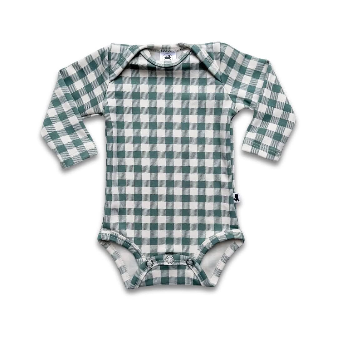 Baby Long-Sleeve Bamboo Onesie | Eucalyptus Gingham