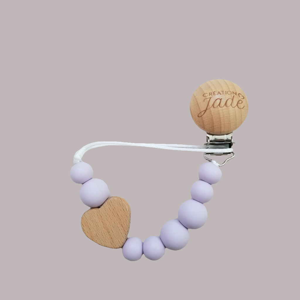 Attache-tétine en bois - Amour maternel - Lilas