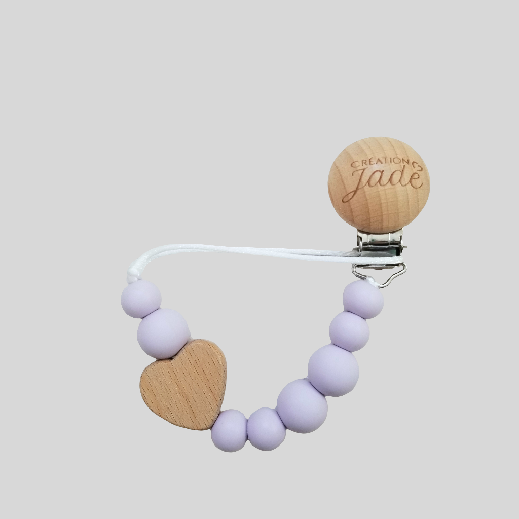 Attache-tétine en bois - Amour maternel - Lilas