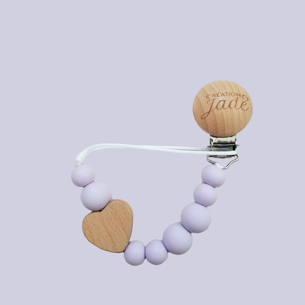 Attache-tétine en bois - Amour maternel - Lilas