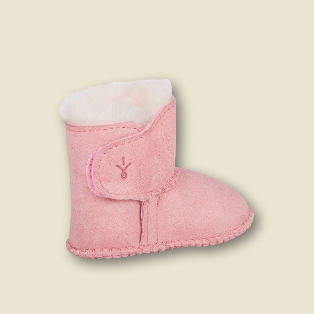 Bottines chaudes en suède et laine de mérinos pour bébé - Rose