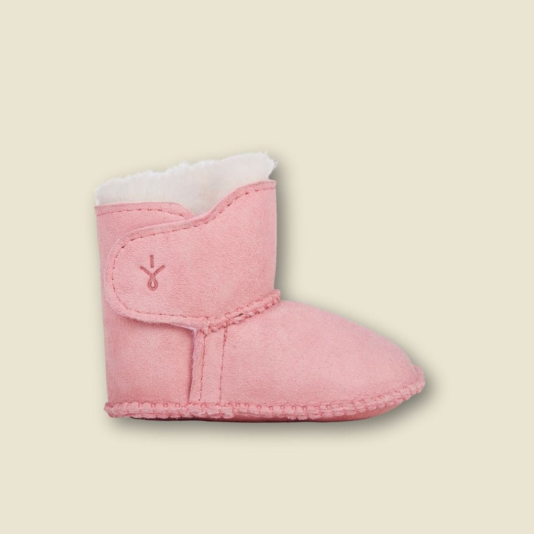 Bottines chaudes en suède et laine de mérinos pour bébé - Rose