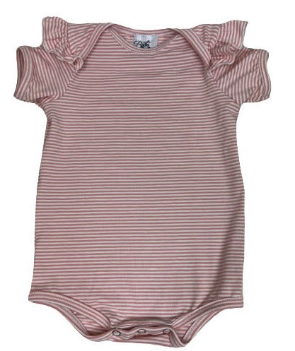 Pink Striped Ruffle-Sleeve Bodysuit