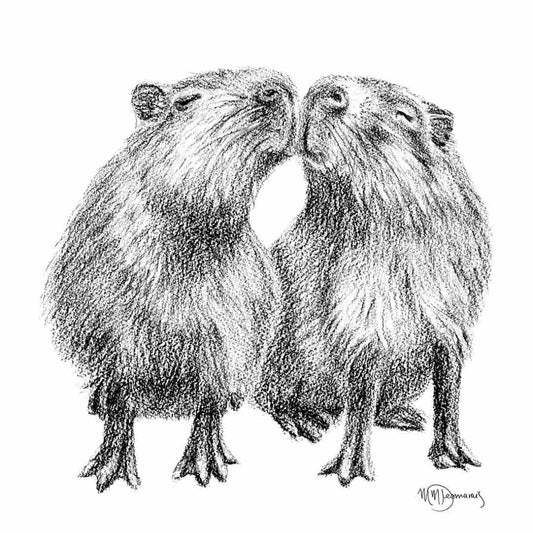 Capybaras s'embrassant - Impression d'art animalier
