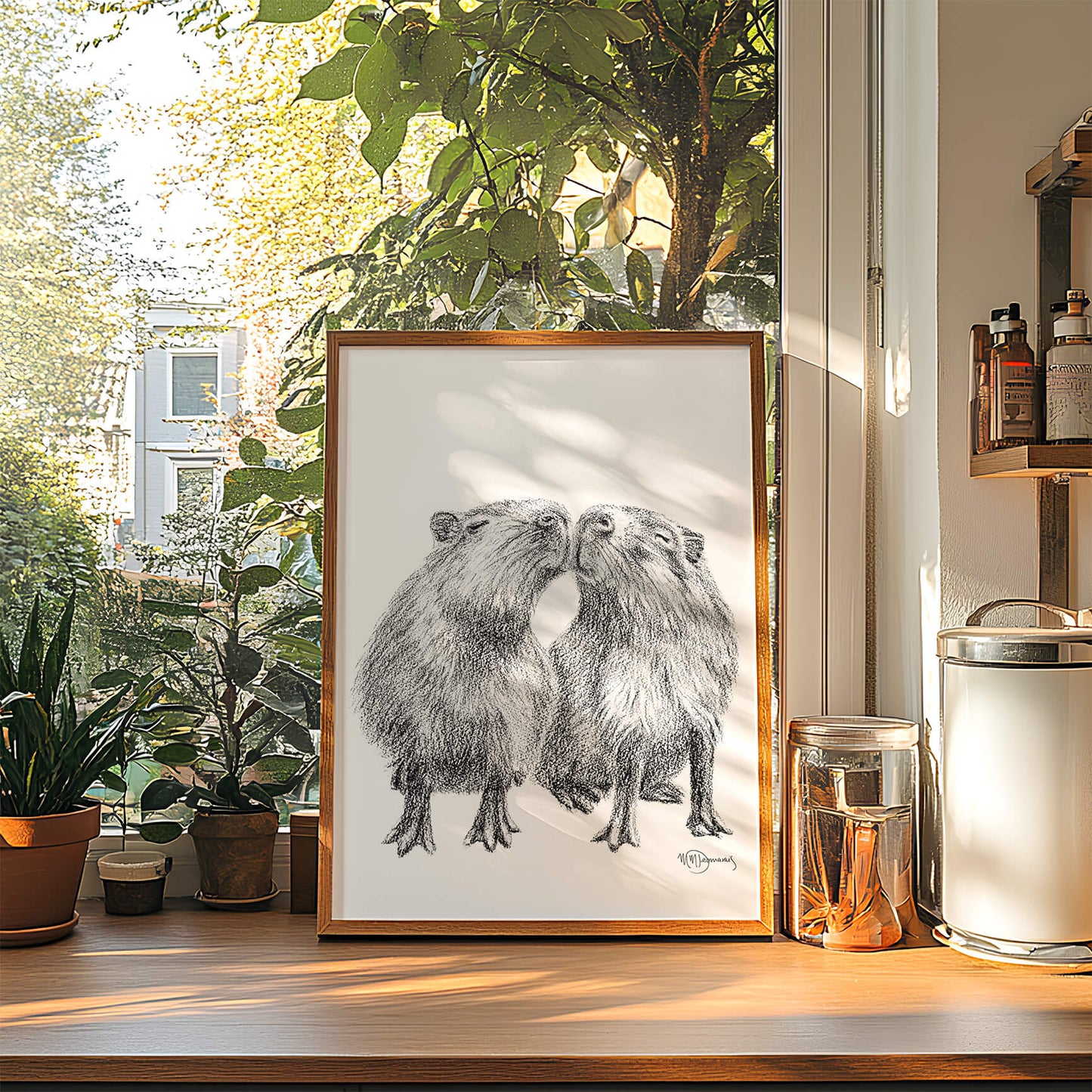 Capybaras s'embrassant - Impression d'art animalier