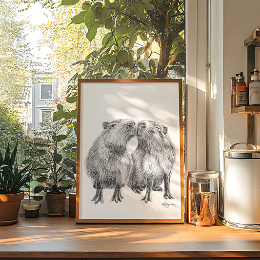 Capybaras s'embrassant - Impression d'art animalier