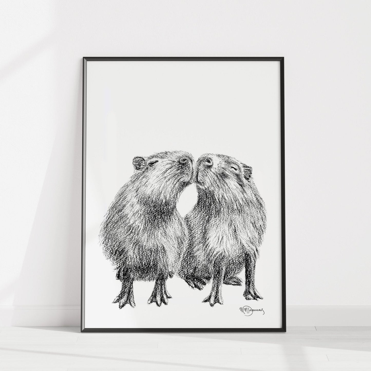 Capybaras s'embrassant - Impression d'art animalier