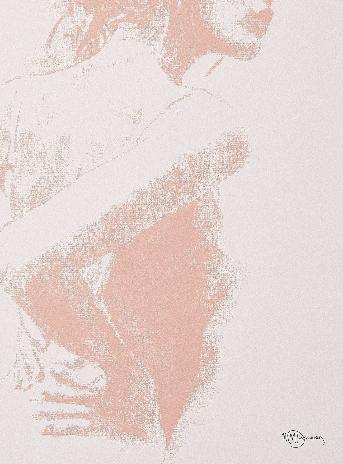 Silhouette féminine au fusain - Abricot sur crème - impression d'art