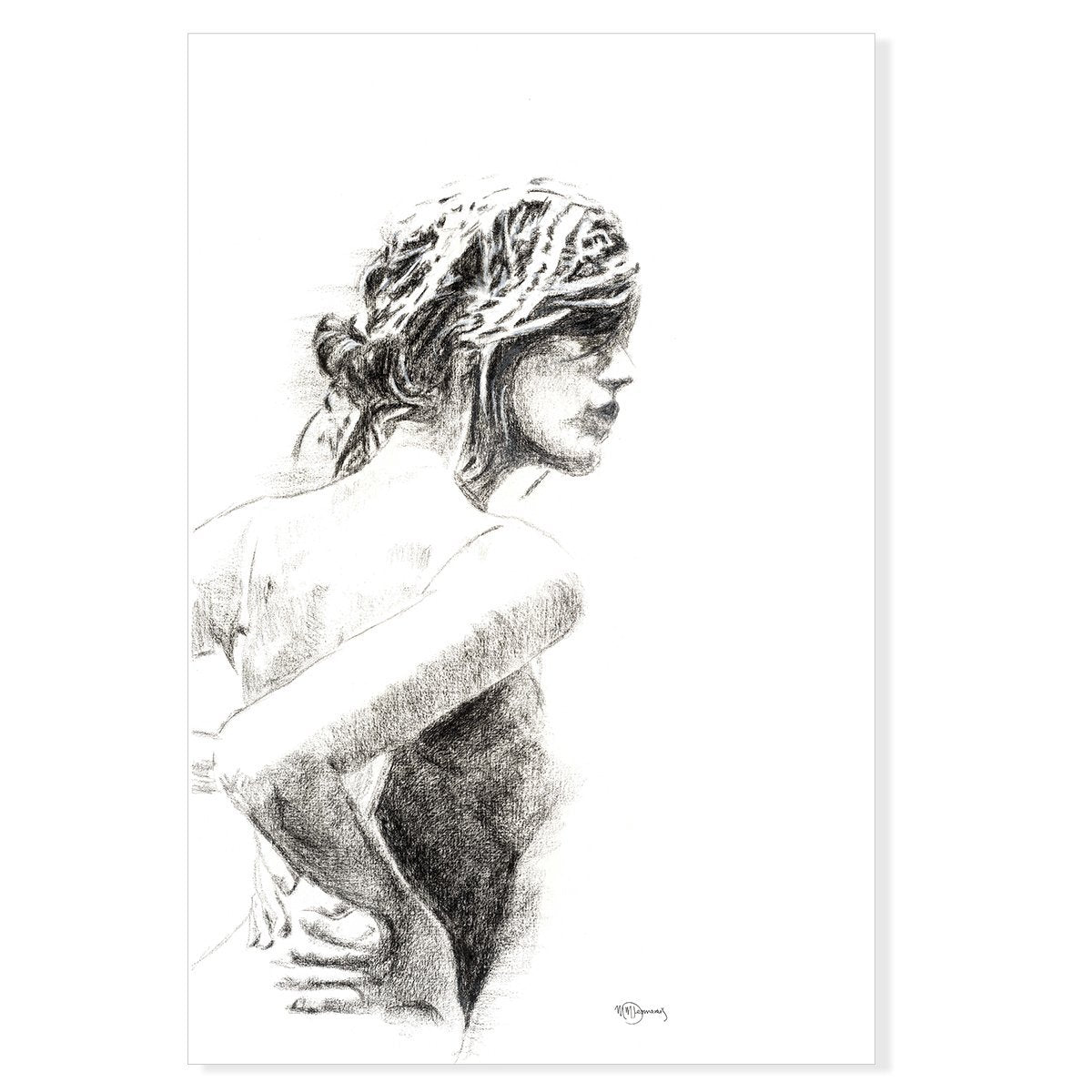 Silhouette féminine au fusain - Impression d'art noir et blanc