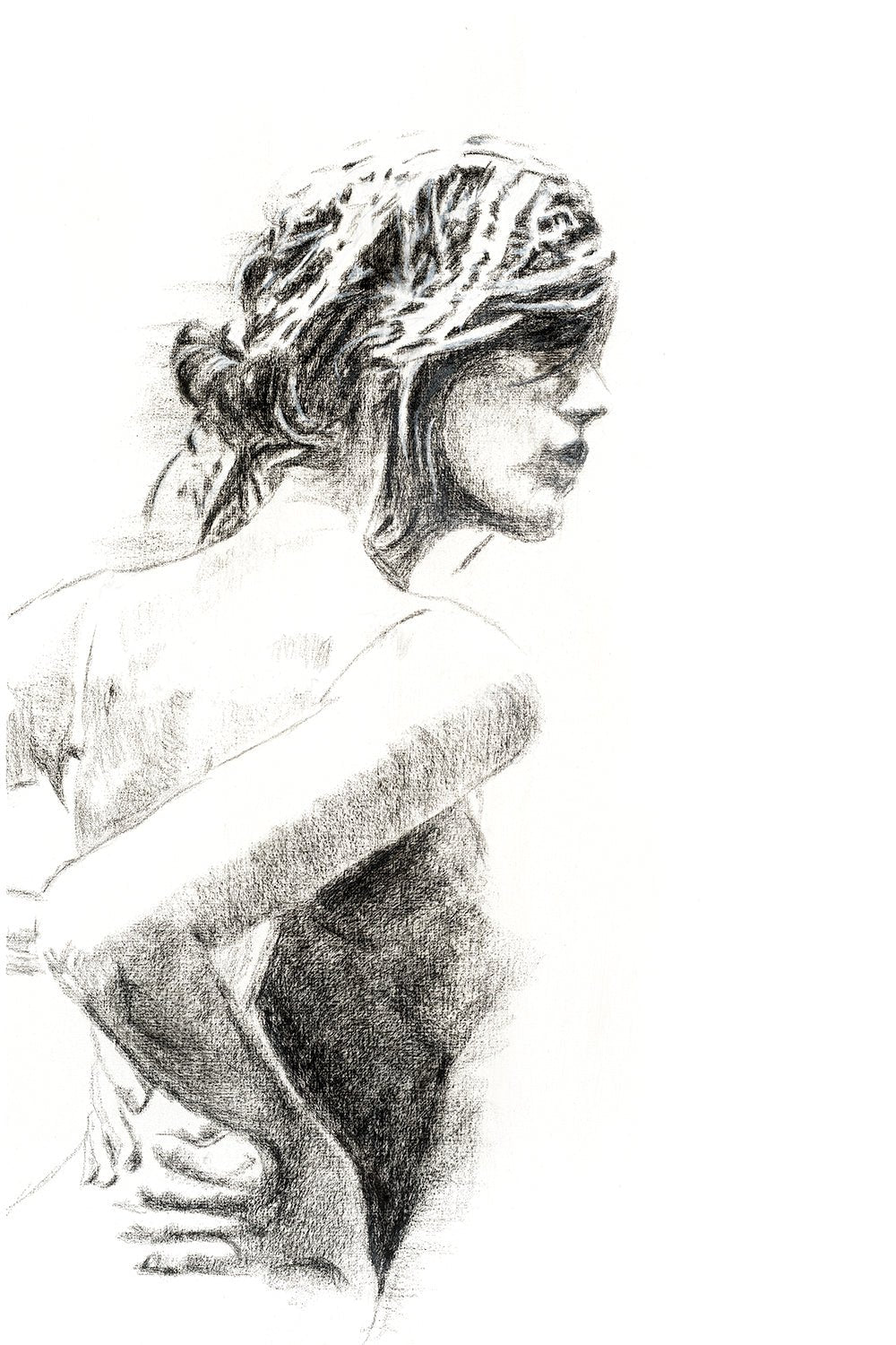 Silhouette féminine au fusain - Impression d'art noir et blanc