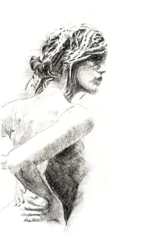 Silhouette féminine au fusain - Impression d'art noir et blanc