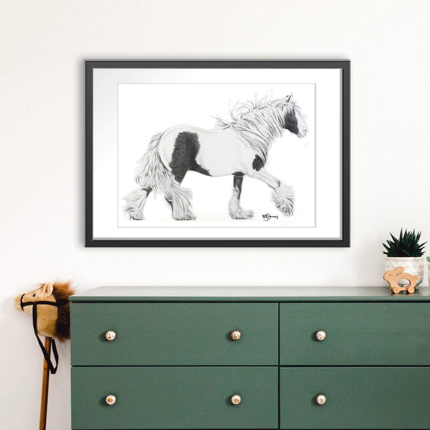 Cob Gipsy Horse - Grande décoration murale noir et blanc
