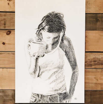 Amateur de café - impression d'art noir et blanc